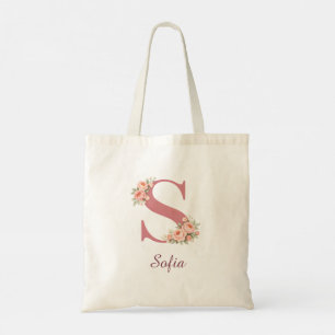 Personalised Floral Letter S Monogram Tote Bag