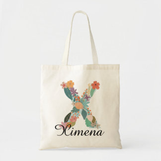 Personalised Floral Letter X Custom Name Monogram  Tote Bag