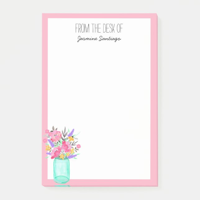 Personalised Floral Mason Jar Custom Name Post-it Notes (Front)