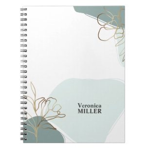 Personalised Floral Modern Mint and Gold Notebook