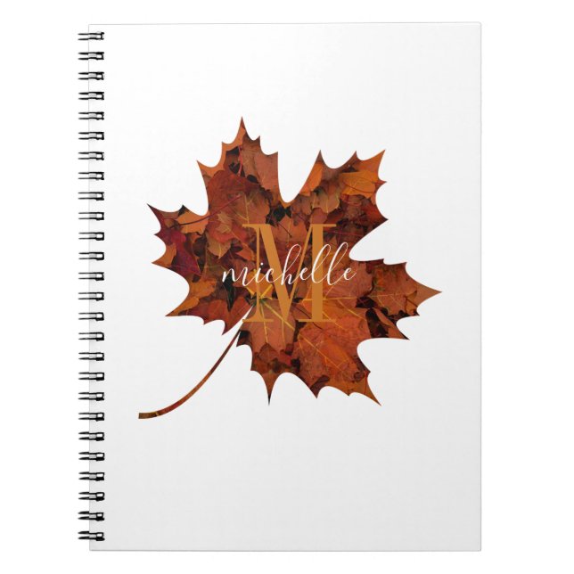 Personalised Floral Monogram Autumn Maple Leaf Notebook (Front)
