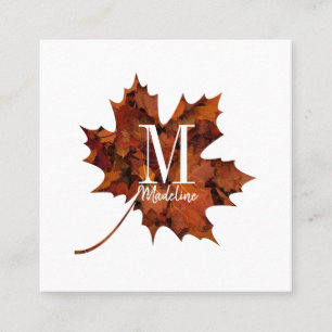 Personalised Floral Monogram Autumn Maple Leaf Square Business Card