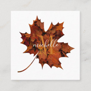 Personalised Floral Monogram Autumn Maple Leaf Square Business Card