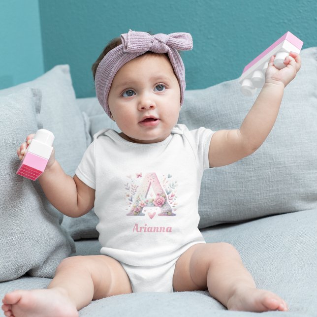 Personalised Floral Monogram Baby Bodysuit (Creator Uploaded)