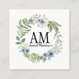 Personalised Floral Monogram Forest Flowers Square Business Card