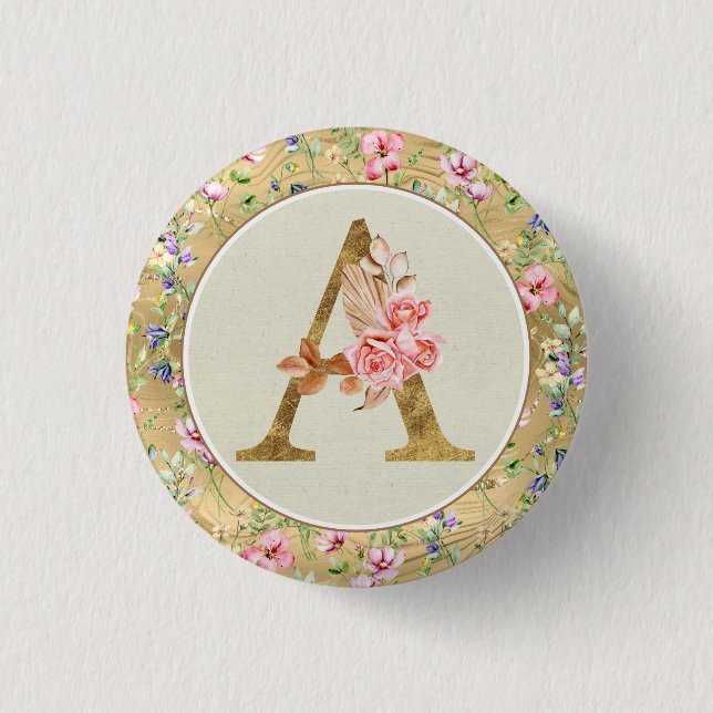 Personalised Floral Monogram, From A to Z  3 Cm Round Badge (Front)
