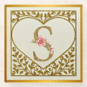 Personalised Floral Monogram, From A to Z  Glass Coaster