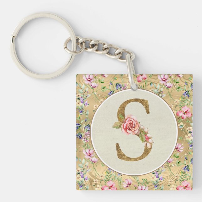 Personalised Floral Monogram, From A to Z  Key Ring (Front)