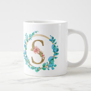Personalised Floral Monogram, From A to Z Large Coffee Mug