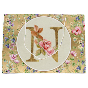 Personalised Floral Monogram, From A to Z Large G Gift Bag