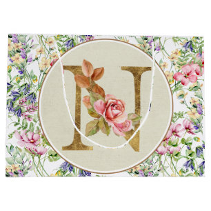 Personalised Floral Monogram, From A to Z Large Gift Bag