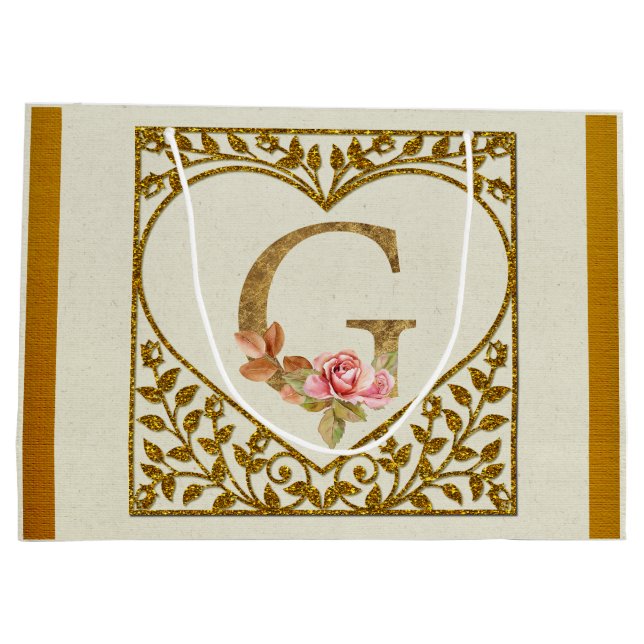 Personalised Floral Monogram, From A to Z  Large Gift Bag (Back)