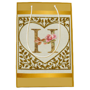 Personalised Floral Monogram, From A to Z  Medium Gift Bag