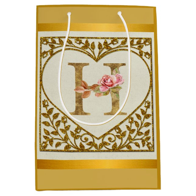 Personalised Floral Monogram, From A to Z  Medium Gift Bag (Front)