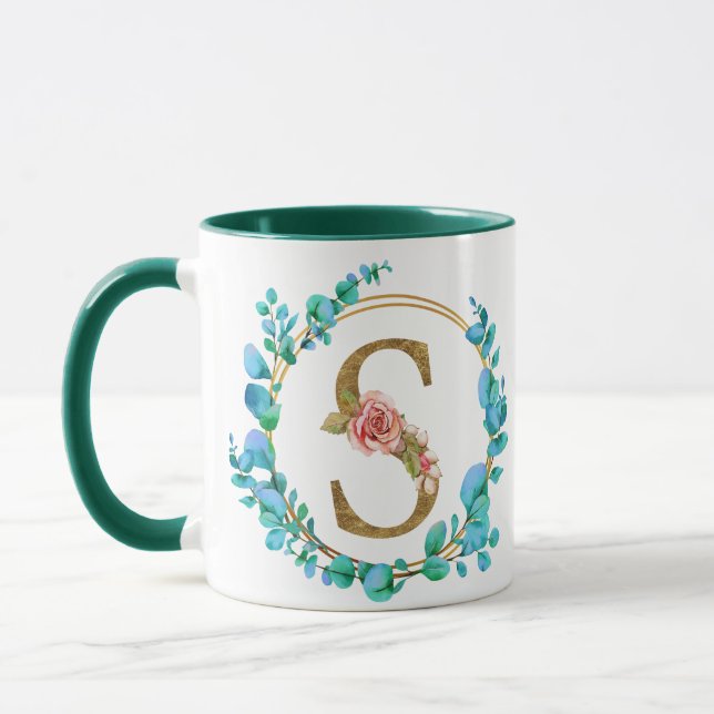 Personalised Floral Monogram, From A to Z Mug (Left)