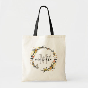 Personalised Floral Monogram Golden Fall Foliage Tote Bag