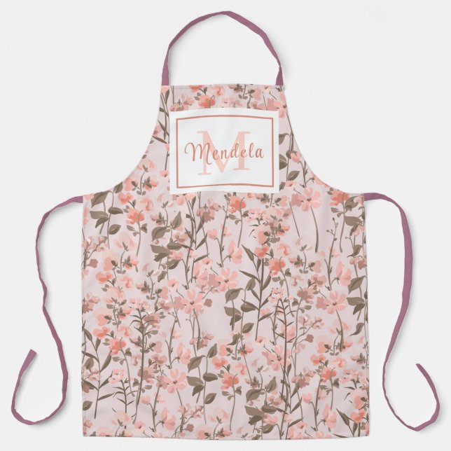 Personalised Floral Monogram Kitchen Apron (Front)
