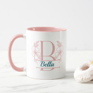 Personalised Floral Monogram Letter B Mug - Custom