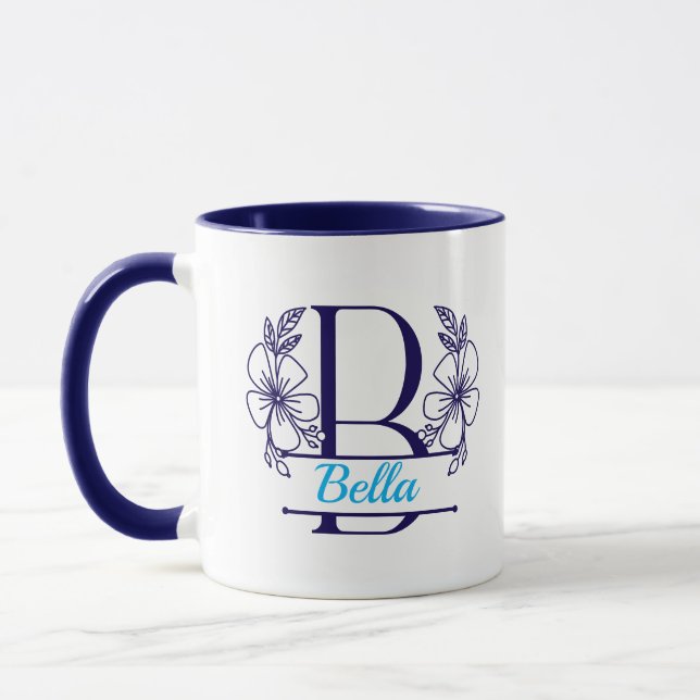 Personalised Floral Monogram Letter B Mug - Custom (Left)
