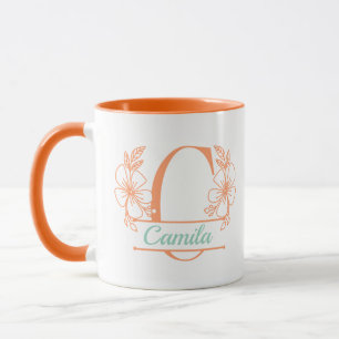 Personalised Floral Monogram Letter C Mug - Custom