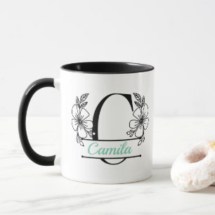 Personalised Floral Monogram Letter C Mug - Custom