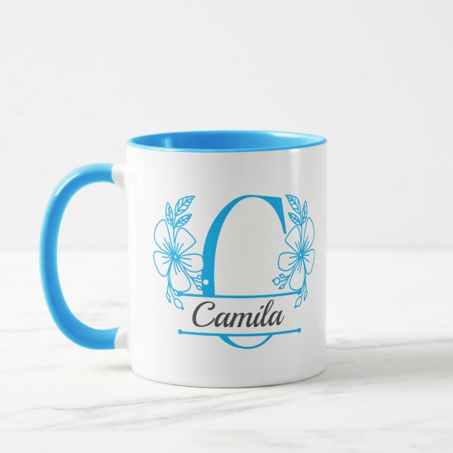 Personalised Floral Monogram Letter C Mug - Custom (Left)