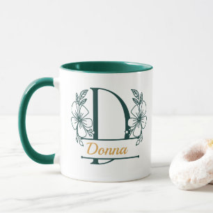 Personalised Floral Monogram Letter D Mug - Custom