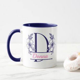 Personalised Floral Monogram Letter D Mug - Custom