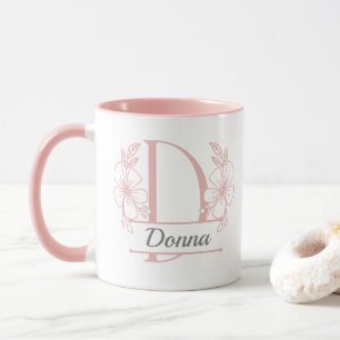 Personalised Floral Monogram Letter D Mug - Custom