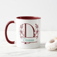 Personalised Floral Monogram Letter D Mug - Custom
