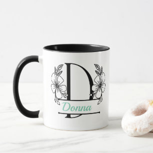 Personalised Floral Monogram Letter D Mug - Custom