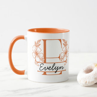 Personalised Floral Monogram Letter E Mug - Custom