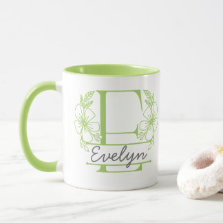Personalised Floral Monogram Letter E Mug - Custom