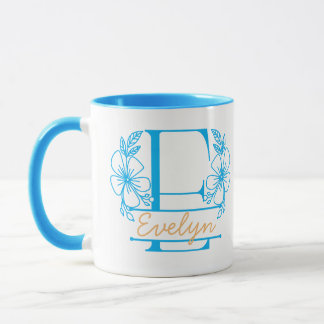 Personalised Floral Monogram Letter E Mug - Custom