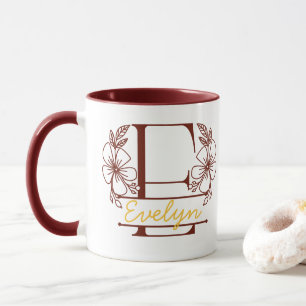 Personalised Floral Monogram Letter E Mug - Custom