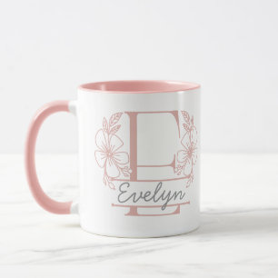 Personalised Floral Monogram Letter E Mug - Custom