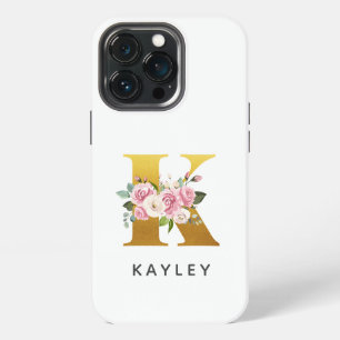 Personalised Floral Monogram Letter K Name iPhone 13 Pro Case