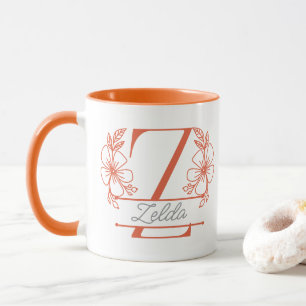 Personalised Floral Monogram Letter Z Mug - Custom