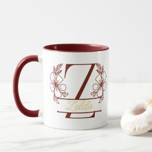 Personalised Floral Monogram Letter Z Mug - Custom