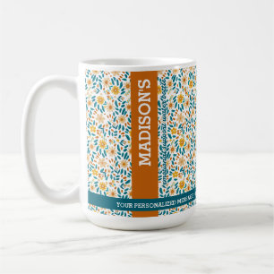 Personalised Floral Monogram & Name  Coffee Mug