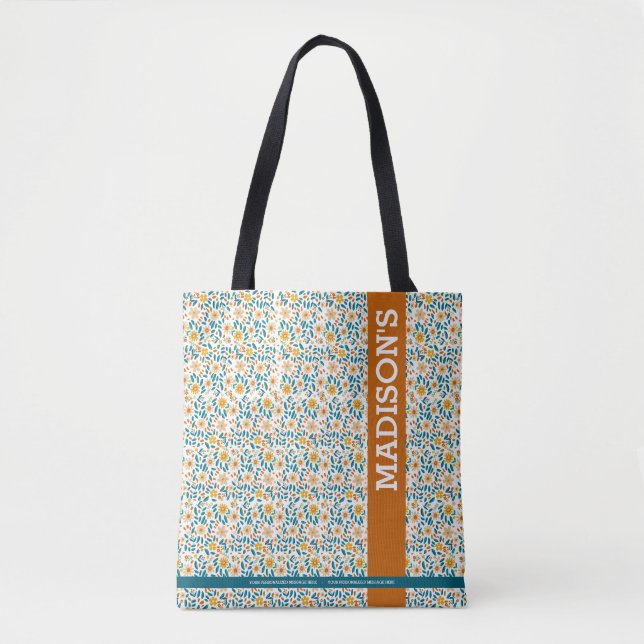 Personalised Floral Monogram & Name  Tote Bag (Front)