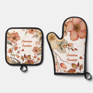 Personalised Floral Monogram Oven Mitt & Pot Holder Set