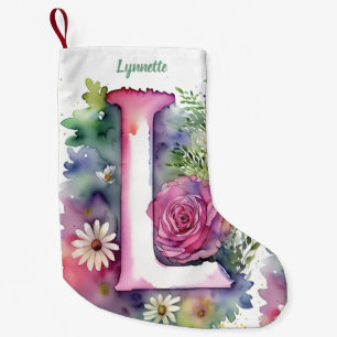 Personalised Floral Monogram Roses and Daisies Small Christmas Stocking