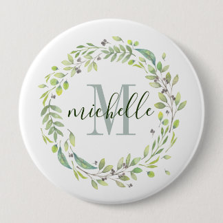 Personalised Floral Monogram Soft Summer Foliage 10 Cm Round Badge