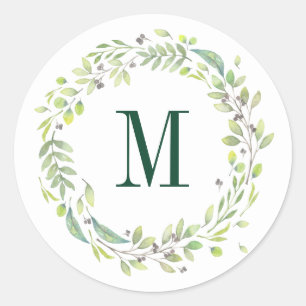 Personalised Floral Monogram Summer Foliage Classic Round Sticker