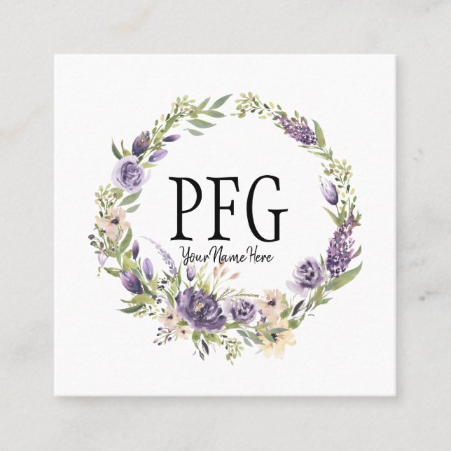 Personalised Floral Monogram Violet Wildflowers Square Business Card (Front)