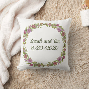 Personalised Floral Monogram Wedding date Cushion