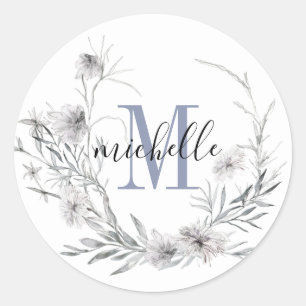 Personalised Floral Monogram Wildflower Foliage Classic Round Sticker