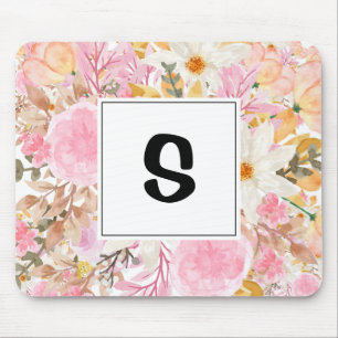 Personalised Floral Monogram with Initial Mouse Mat