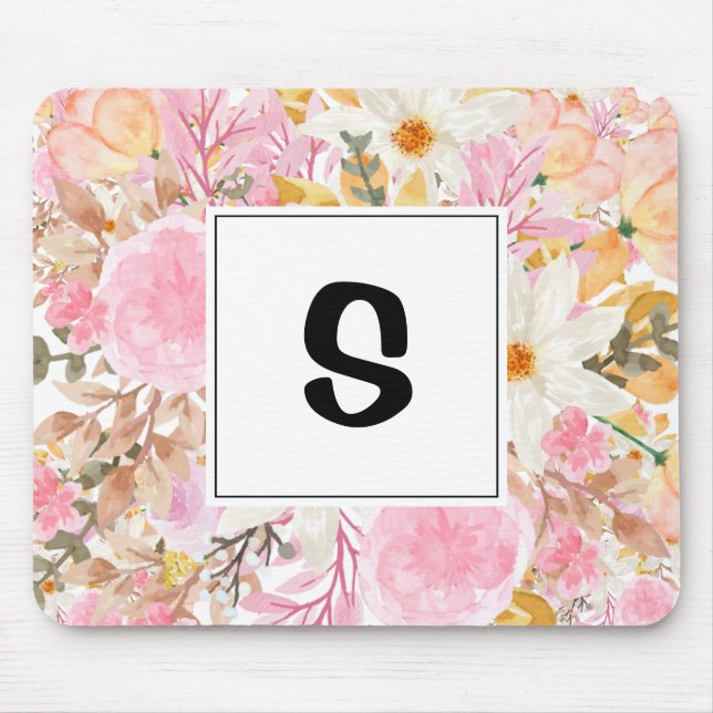 Personalised Floral Monogram with Initial Mouse Mat (Front)